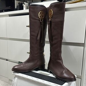 Brown Leather Knee-High Boots tori burch